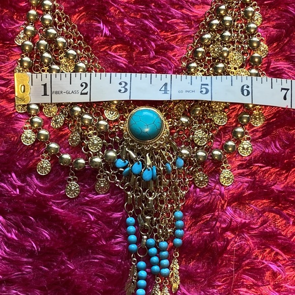 Bebe Gold and Blue Tassle Pendant Necklace NWOT - Picture 13 of 16